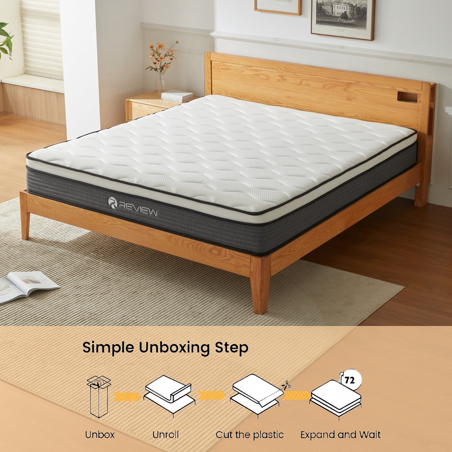 Mattress in a Box, with Individual Pocket Spring, Pressure Relief, Medium Firmness