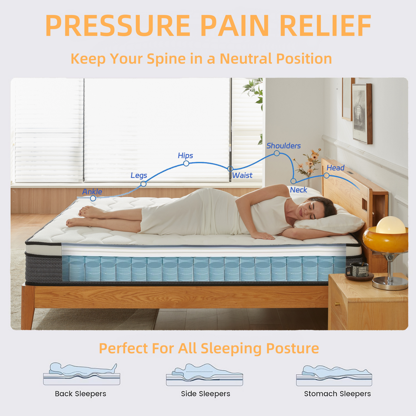 Mattress in a Box, with Individual Pocket Spring, Pressure Relief, Medium Firmness